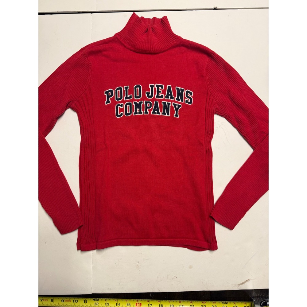 Polo Jeans Co Ralph Lauren Red Turtleneck Ribbed Logo Sweater Small